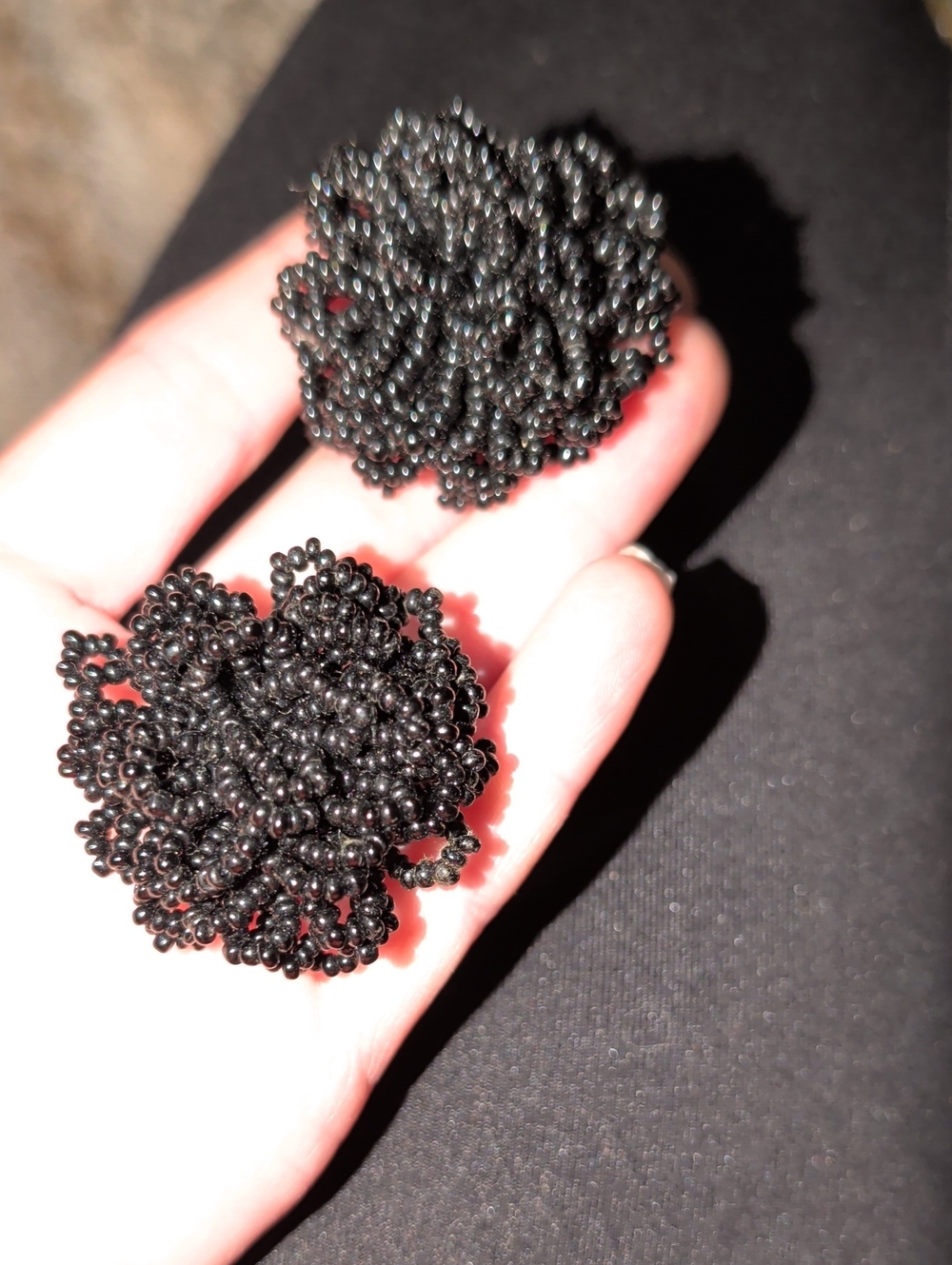 Vintage Handcrafted Black Seed Bead Cluster Earrings - Women Jewelry